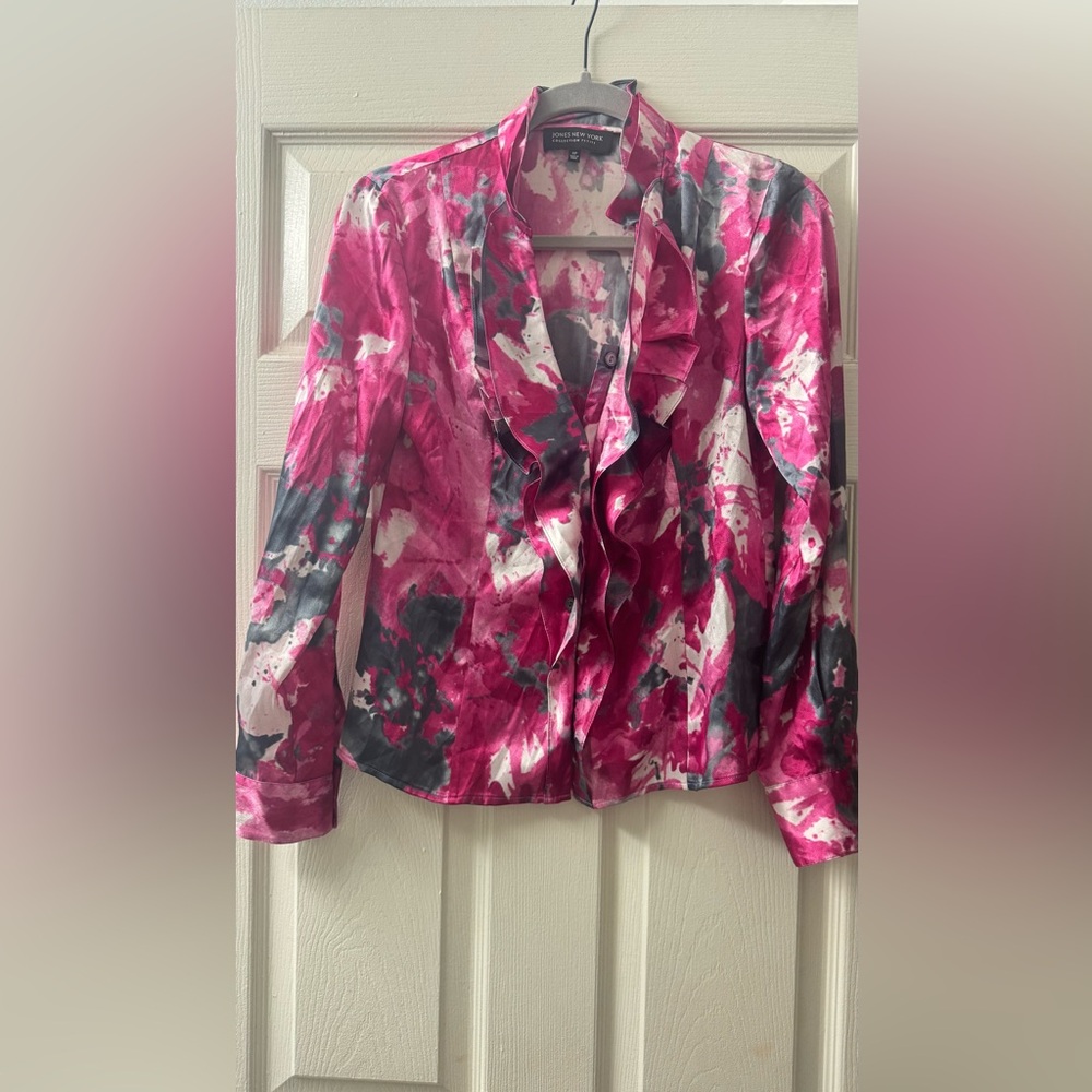Jones New York Pink and Gray Patterned Blouse - Picture 8 of 8